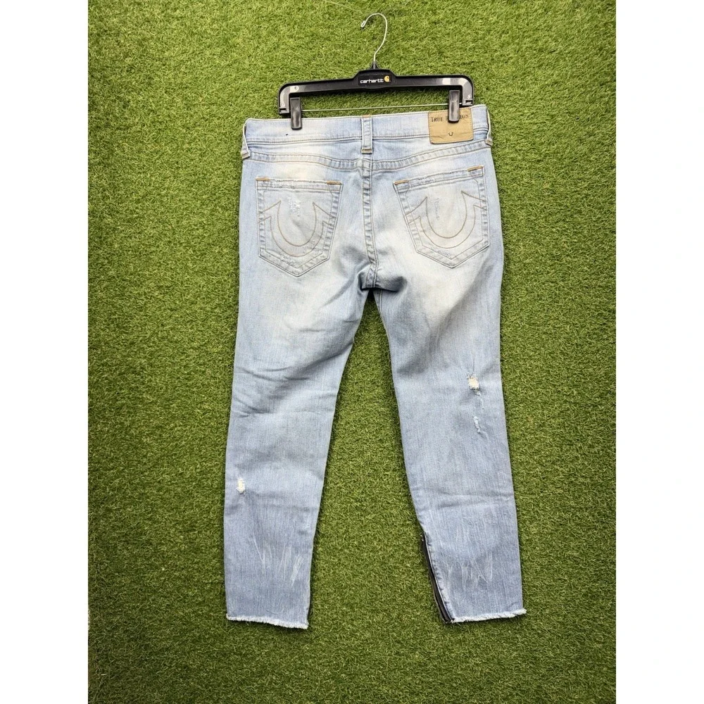 True Religion Jeans Mens 33 Finn Slim Tapered Ankle Zippers Frayed Hem y2k